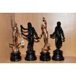 A PAIR OF EARLY 20TH CENTURY SPELTER FIGURES, titled 'La Forge' and 'La Nui', repainted on