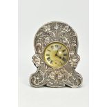 A SILVER FRONTED ART NOUVEAU CLOCK, pocket watch style, mechanical hand would movement, Roman