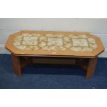 A G PLAN TEAK TILE COFFEE TABLE with canted corners, width 117cm x depth 56cm x height 42cm