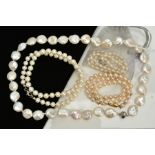 A SELECTION OF CULTURED AND IMITATION PEARL STRAND NECKLACES, the first strand of small baroque