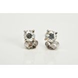 A MODERN PAIR OF 18CT WHITE GOLD SINGLE STONE DIAMOND STUD EARRINGS, two modern round brilliant