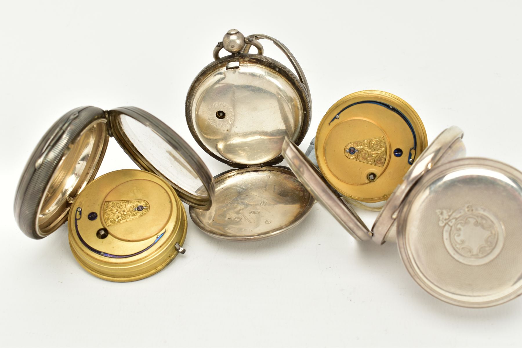 THREE SILVER OPEN FACED POCKET WATCHES, to include an 'R. Wallwork', cream dial, Roman numerals, - Image 4 of 4