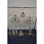SIX VARIOUS GLASS CHANDELIERS, of various styles and ages, to include a pair of ten branch light