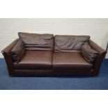 A MARKS AND SPENCERS BROWN LEATHER THREE SECTION SETTEE, width 130cm x depth 96cm x height 68cm