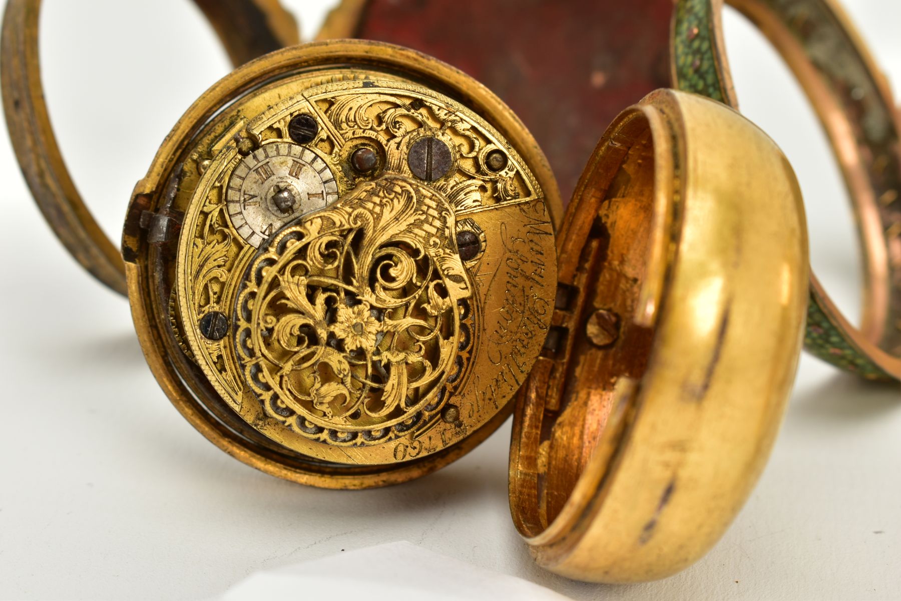 TWO EARLY 19TH CENTURY GILT METAL PAIR CASED POCKET WATCHES, a shagreen pair cased verge pocket by - Image 7 of 12