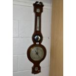 AN EARLY 19TH CENTURY ROSEWOOD CASED WHEEL BAROMETER, broken swan neck pediment, fitted with dry/