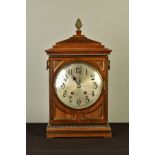 AN EARLY 20TH CENTURY MAHOGANY AND BRASS BANDED BRACKET CLOCK OF GEORGE III STYLE, silvered dial
