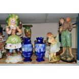 A GROUP OF CHALK AND POTTERY FIGURES OF CHILDREN, late 18th and 20th century pottery vases,