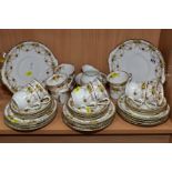 A MAYER & SHERRATT MELBA CHINA TEASET, comprising two cake plates, milk jug, sugar bowl, twelve cups