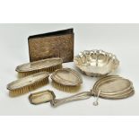 A CONTINENTAL SILVER VANITY SET AND OTHER ITEMS, the vanity set includes a mirror, hair brush and