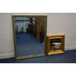 A LARGE MODERN BEVELLED EDGE WALL MIRROR, 131cm x 100cm together with a square gilt framed wall