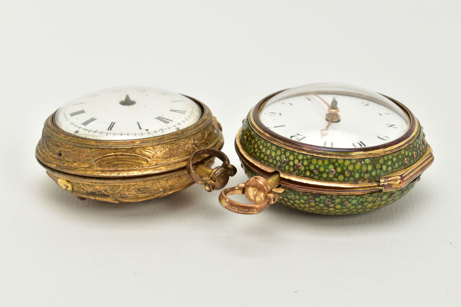 TWO EARLY 19TH CENTURY GILT METAL PAIR CASED POCKET WATCHES, a shagreen pair cased verge pocket by - Image 3 of 12