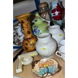 SIX VASES COMPRISING A WARDLE JAP PATTERN GOURD SHAPED VASE, a pair of Royal Lancastrian 3363 vases,