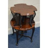 A LATE VICTORIAN MAHOGANY CIRCULAR REVOLVING BOOKCASE, with fretwork detail, on four cabriole legs