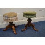 TWO VICTORIAN WALNUT SWIVEL TOP PIANO STOOLS