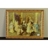 A LATE 19TH CENTURY CHRYSTOLEUM OF A MID 18TH CENTURY FRENCH BRIDAL PARTY SCENE, convex glass,