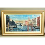TIMMY MALLET (BRITISH CONTEMPORARY) 'VENICE, RIALTO BRIDGE', a Venetian scene of a canal and