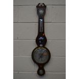 A 19TH CENTURY MAHOGANY AND STRUNG WHEEL BAROMETER, signed 'Moses Levi, Ipswich', height 97cm