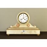 A LATE 19TH CENTURY WHITE ONYX MANTEL CLOCK BY JAPY FRERES, the drum head case with white enamel
