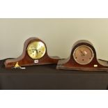 TWO 1920'S/30'S DOME TOP MANTEL CLOCKS, comprising a walnut cased example, silvered dial with Arabic