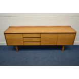 A WHITE AND NEWTON SIDEBOARD, with a fall front cupboard door enclosing a removable orange Formica