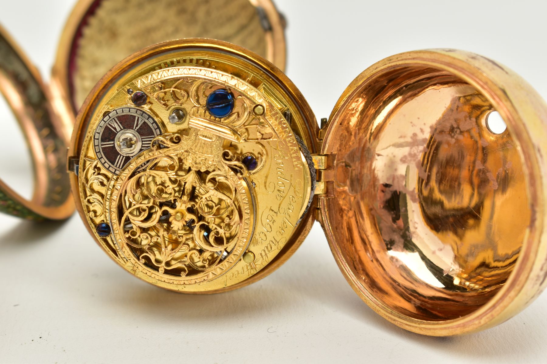 TWO EARLY 19TH CENTURY GILT METAL PAIR CASED POCKET WATCHES, a shagreen pair cased verge pocket by - Image 8 of 12