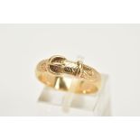 A 9CT GOLD BELT BUCKLE RING, with floral engraved detail, hallmarked 9ct gold Birmingham, ring