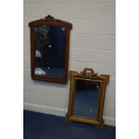 A FRENCH EMPIRE BURR YEWWOOD OVERMANTEL MIRROR, with a brass mount, 75cm x112cm (losses) together