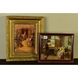 TWO LATE 19TH CENTURY CHRYSTOLEUMS, one depicting a 17th Century Continental interior scene,
