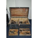 A CARPENTERS TOOL BOX containing carpentry tools including Marples, Ward and Stanley chisels and