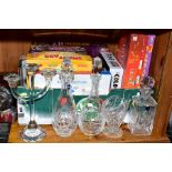 FIVE ITEMS OF GLASSWARE AND A BOX OF BOARD GAMES, including a Villeroy & Boch three light