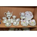 ROYAL CROWN DERBY 'PINXTON ROSES' PART TEASET, comprising cake plate, five cups (one chipped),