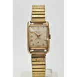 A 9CT GOLD CASED EVERITE WRISTWATCH, cream dial signed 'Everite U.M.', gold coloured Arabic