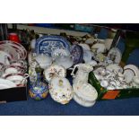 SEVEN BOXES AND LOOSE CERAMICS, GLASSWARE, etc, tea wares and dinner wares, including Queen's '