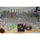 A QUANTITY OF CUT AND PRESSED GLASS ETC, to include red and white wine, port, champagne and