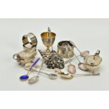 A QUANTITY OF SILVER ITEMS, to include a set of six Victorian teaspoons, designed with a shell bowl,