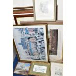 A GROUP OF NINE FRAMED PRINTS, including a colour print of L.S. Lowry's V.E. Day Celebrations, Ian