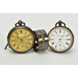 TWO OPEN FACED POCKET WATCHES AND A NAPKIN RING, the first with a white dial signed 'Ford & Galloway