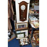 A MODERN WILLIAM WIDDOP MAHOGANY FINISH WALL CLOCK, gong strike, grid iron pendulum, key, height