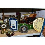 THREE BOXES AND LOOSE SUNDRY ITEMS to include an Estyma Anniversary clock, two barometers, one set