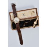 TWO WRISTWATCHES AND A BROKEN CHAIN, to include a gents 9ct gold cased wristwatch, silver dial