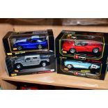 FOUR BOXED BURAGO AND MAISTO 1/18 SCALE AMERICAN CAR MODELS, Burago 1957 Chevrolet Corvette, No