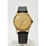 A GENTS GOLD PLATED OMEGA WRISTWATCH, deteriorating cream dial signed 'Omega' gold coloured hands,
