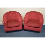 A PAIR OF RED UPHOLSTERED TUB CHAIRS