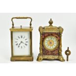 TWO CARRIAGE CLOCKS, to include a brass cased striking carriage clock, white dial with Roman