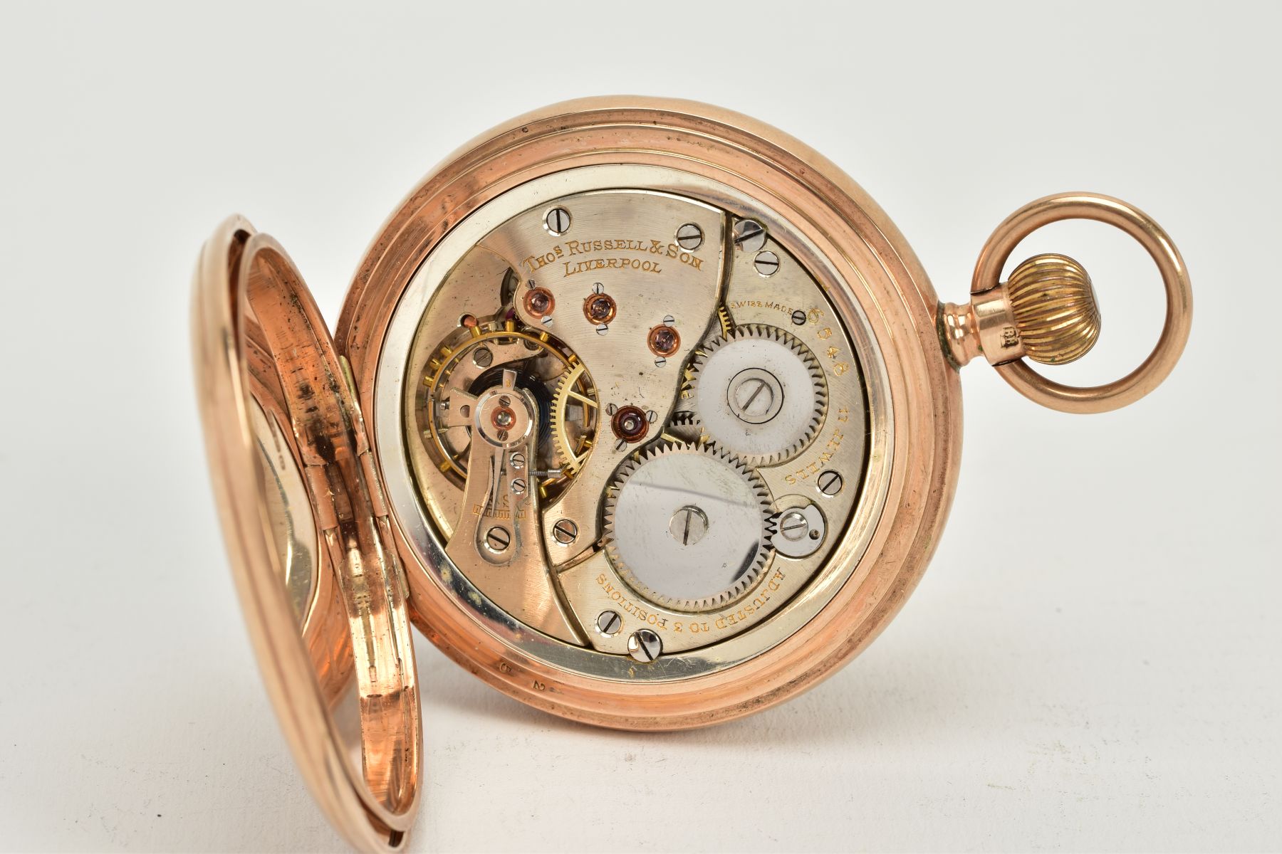 A 9CT GOLD FULL HUNTER POCKET, white dial signed 'Tho's Russell & Son, Liverpool' roman numerals, - Image 7 of 8