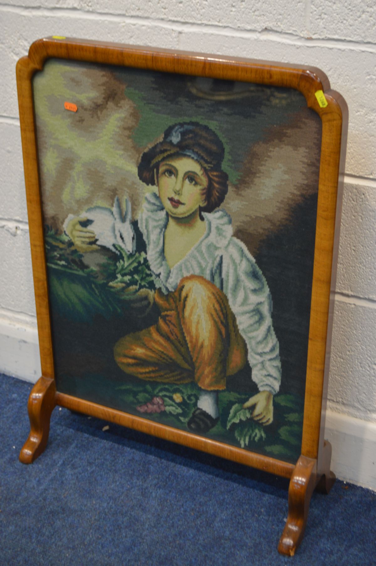 A VICTORIAN MAHOGANY FABRIC FIRESCREEN, with triple pull out panels, together with a needlework - Image 3 of 3