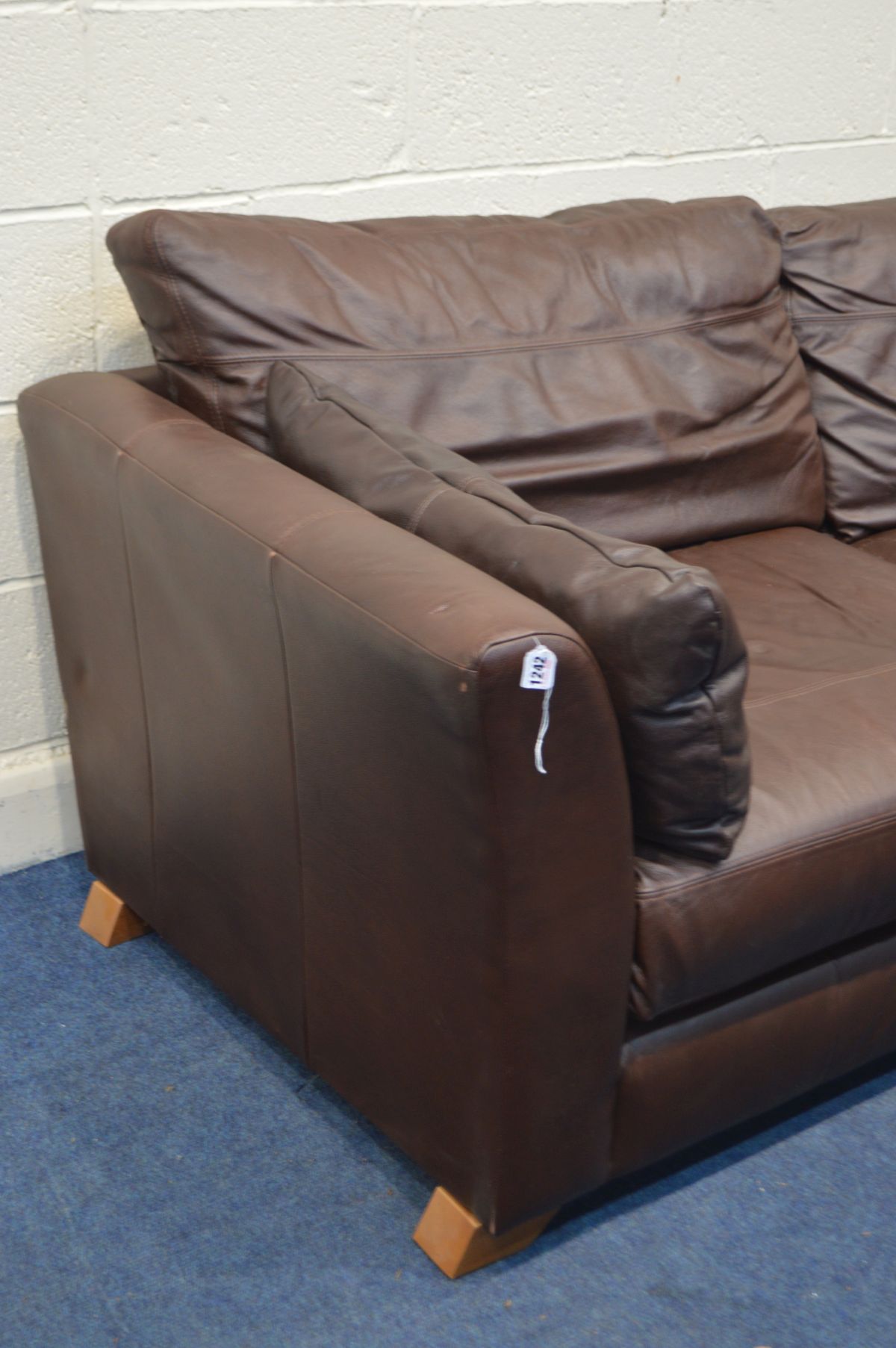 A MARKS AND SPENCERS BROWN LEATHER THREE SECTION SETTEE, width 130cm x depth 96cm x height 68cm - Image 2 of 2