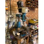 A VINTAGE UNBRANDED MILLING MACHINE with a two Axis bed 240 volt single phase, height 107cm x