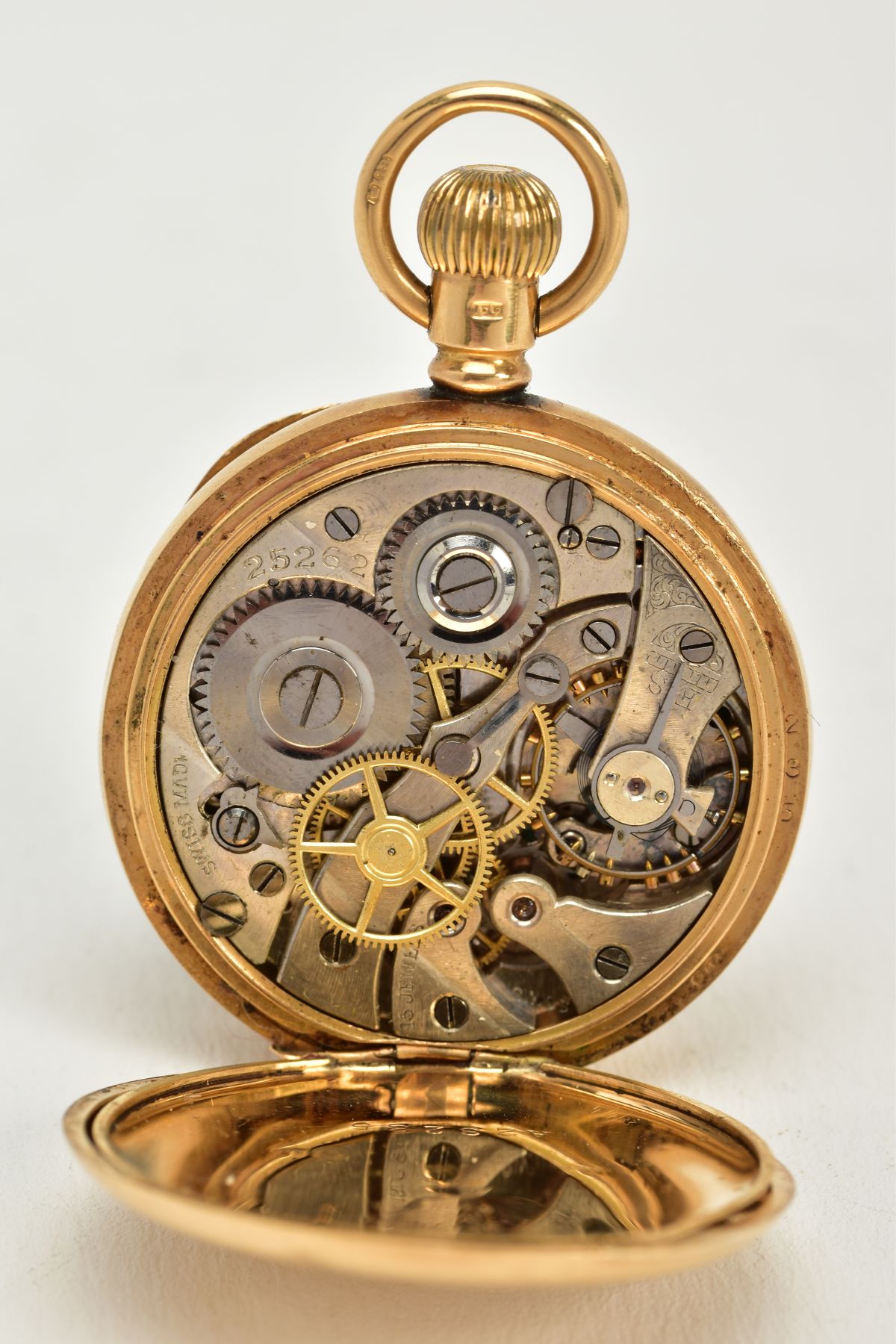 AN 18CT GOLD RED CROSS OPEN FACED POCKET WATCH, white enamel dial signed 'Audrey Reg', Roman - Image 7 of 7